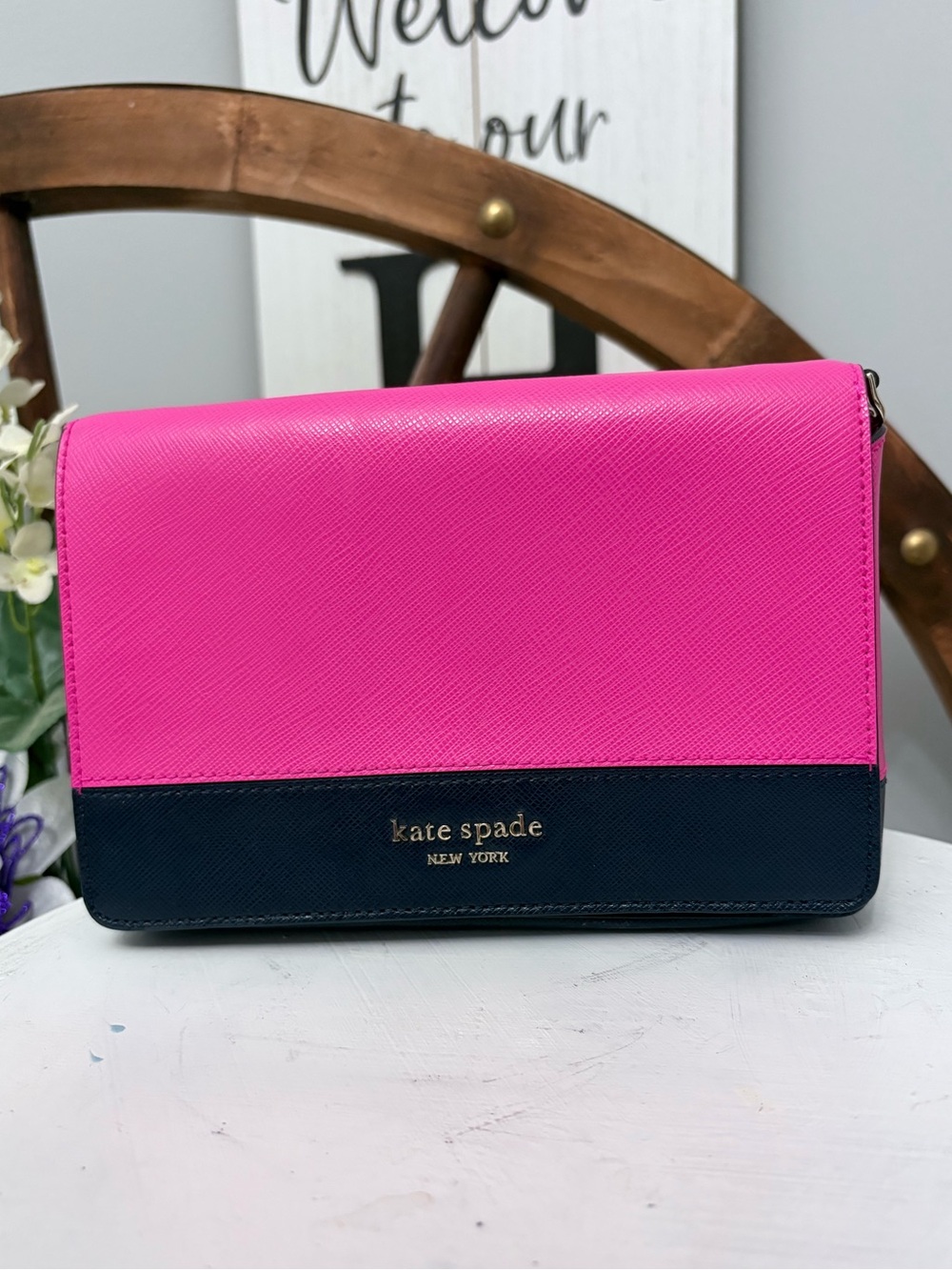 kate spade ♠️ Pink and Navy Two-Tone Crossbody Bag with chain